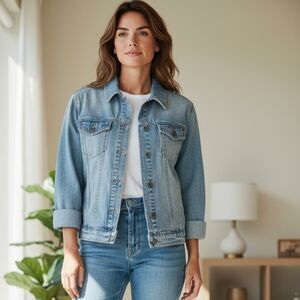 TOMMY JEANS Women's Cotton Cropped Classic Blue Denim Jean Jacket Small